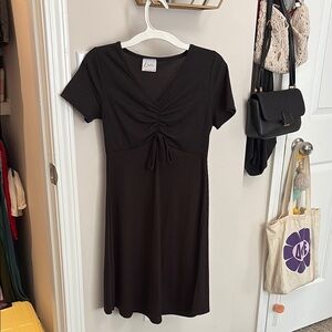 Luxe Black Ruched Sheath Midi Dress